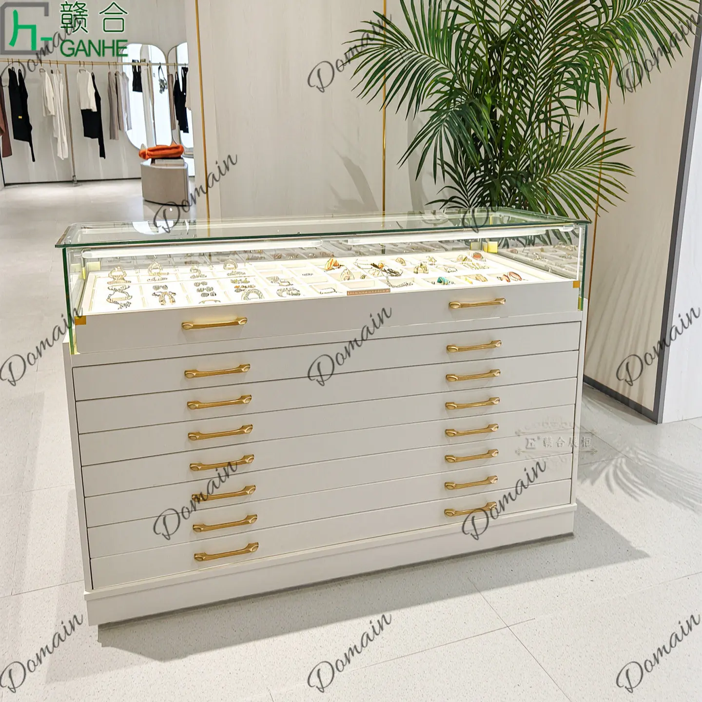 Jewelry For Watches - ตู้โชว์กระจกหรูหราสไตล์นีโอคลาสสิก 81 นิ้ว ตู้โชว์เครื่องประดับหลายชั้น ตู้เก็บนาฬิกาและแว่นตา